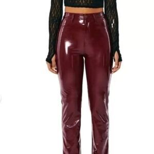 Social Tourist Faux Leather Deep Red Pants Ultra High Rise in Size 4